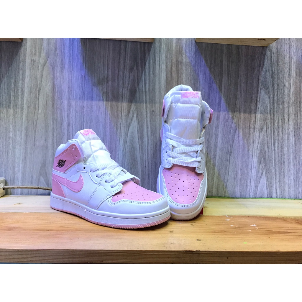 SEPATU AJ 1 HIGH WHITE PINK LOGO KIDS MIRROR