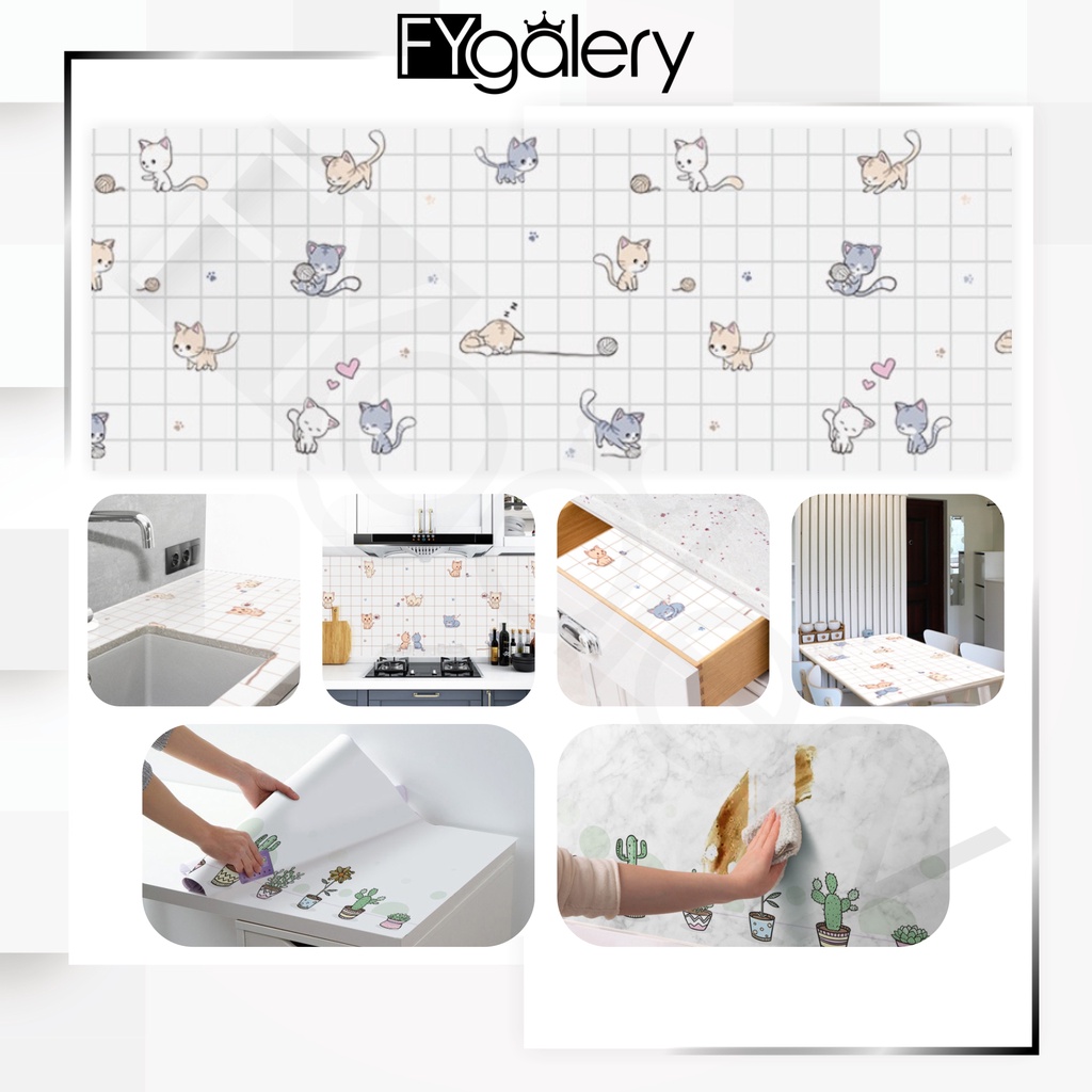FYGALERY HL0205 wallpaper Dinding Dapur Kitchen desain kartun Anti Air Dan Minya 3D Murah