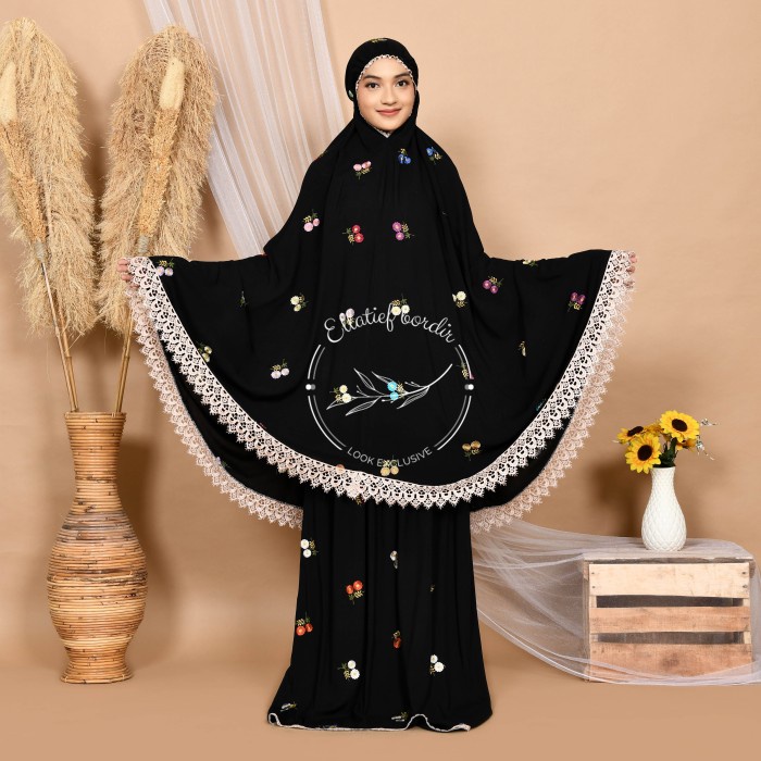 Mukena Dewasa Bordir Katun Rayon Premium Renda Giper Bunga Melati