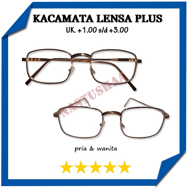 Kacamata Baca Lensa Plus (+) +1.00-+3.00 Untuk Pria dan Wanita Kacamata Rabun Dekat Lensa Bening Frame Besi Gold Ringan Unisex NOCASE