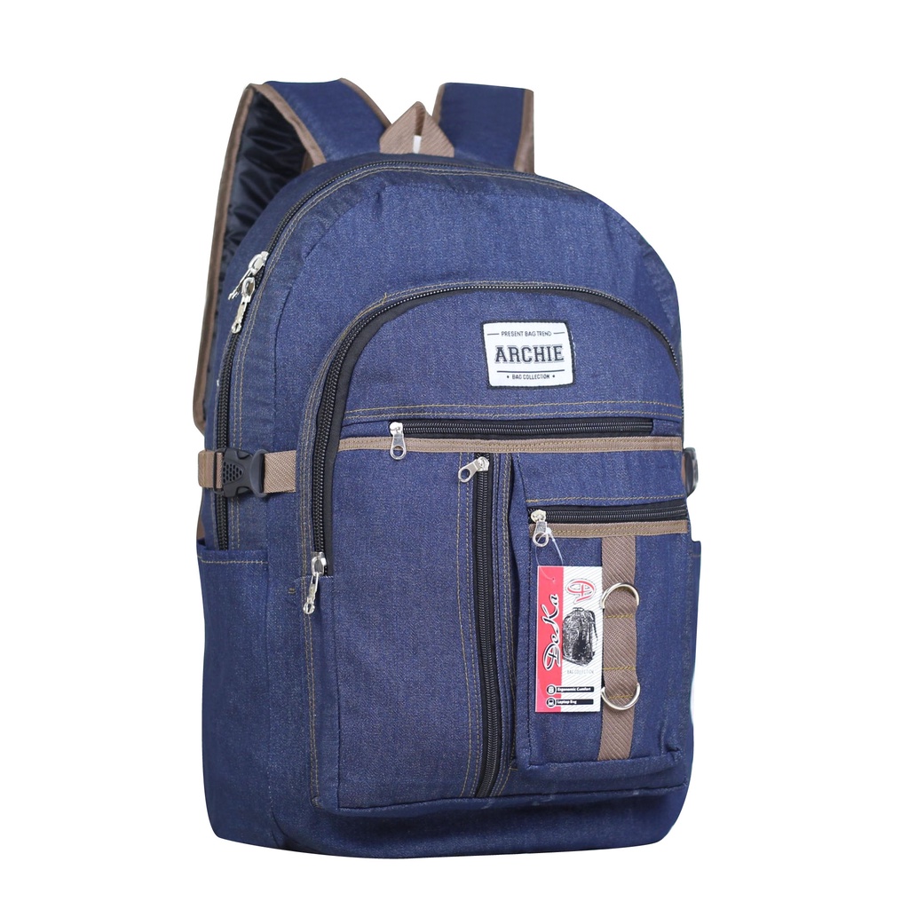 Tas Ransel Pria Wanita Kanvas Jeans Denim ARCHIE Backpack Cowok Cewek DIstro Terbaru Kapasitas Besar Muat Banyak Bahan Tebal Kualitas Impor Ransel Mudik Backpacker Traveling