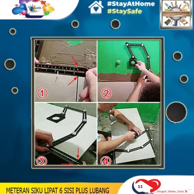 Alat Bantu Bor Penggaris Lipat Pembuat Lubang Keramik Kran Air Dinding