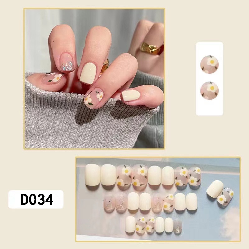 3D Kuku Palsu 24pcs/(FREE LEM)Set DIY Instant Nail Art Fake Nails Bridal Wedding Akrilik/24 pcs Kuku Palsu 3D / Stiker Kuku Palsu / Kuku Palsu Premium With Box/ Pemoles Kuku-D034