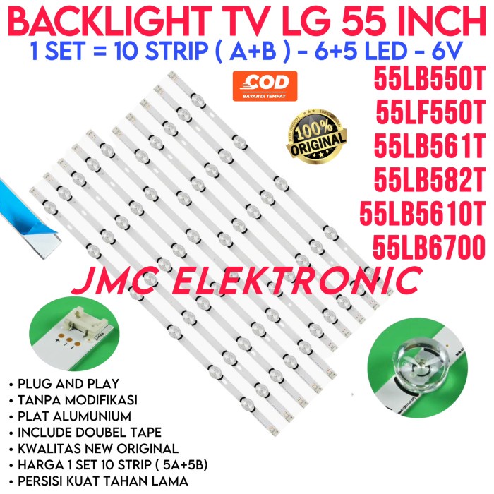 BACKLIGHT TV LED LG 55 INC 55LB550T 55LF550T 55LB561T 55LB582T 55LB5610T 55LF595T 55LH575T 55LH575T-ATIWLJD 55LB6700 55LB550 55LF550 55LB561 55LB582 55LB5610 55LB 55LF LAMPU LED LG 55 INC 11K CEKUNG 6V