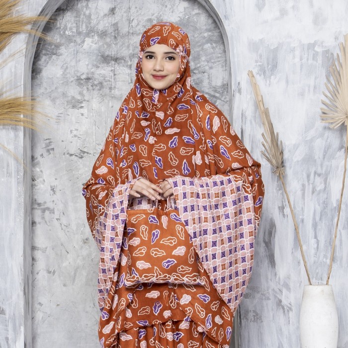 Mukena Dewasa Kassia Standart Rayon Bali Batik Mega Mendung Kinanti orens J5B8 Standar Sesrahan Term