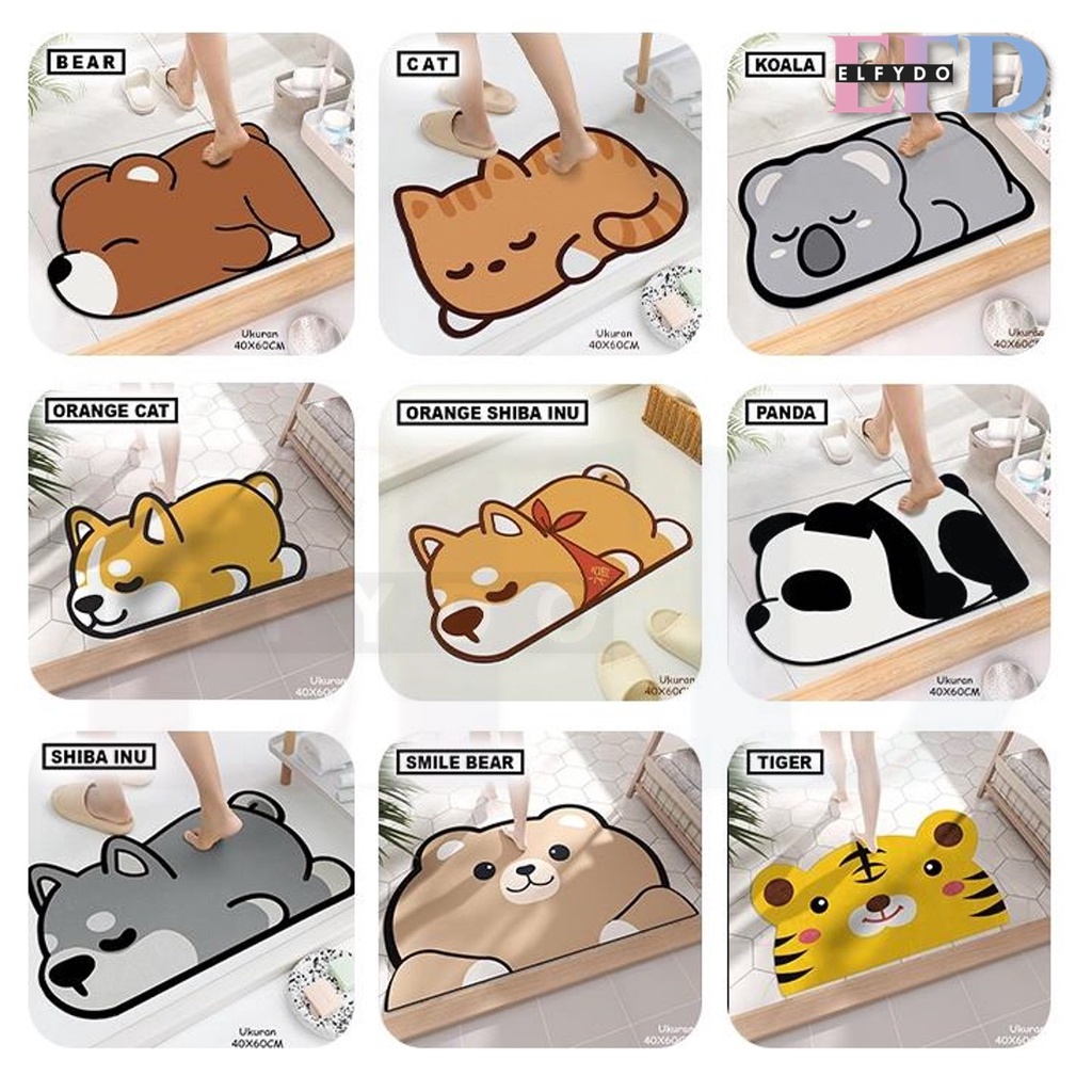 ELFYDO HL0467 Keset Lantai Cartoon Anti Slip Daya Serap Tinggi Ukuran 40cmx60cm Keset Kamar Motif Cartoon Model