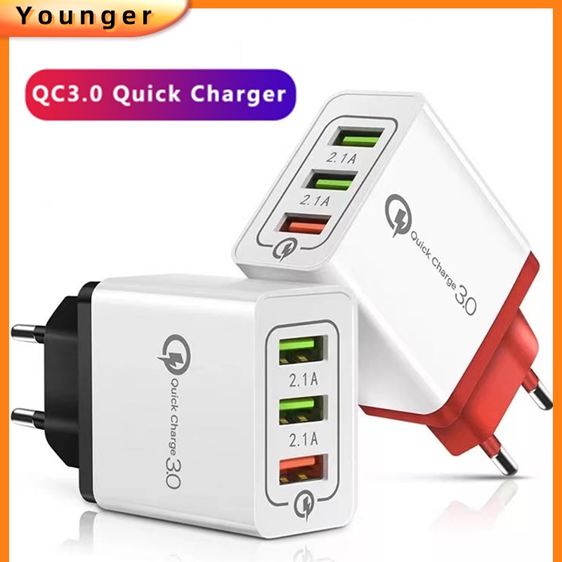 Charger Plug-In Dinding Quick Populer Multiport Untuk Handphone Universal 18w 3usb 3.0 Quick Charging