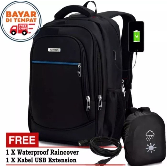 Tas Ransel Pria Tas Ransel JUMBO Polo Water -20 Inch//Tas Ransel Pria Wanita Murah - Hitam(T0W0) tas