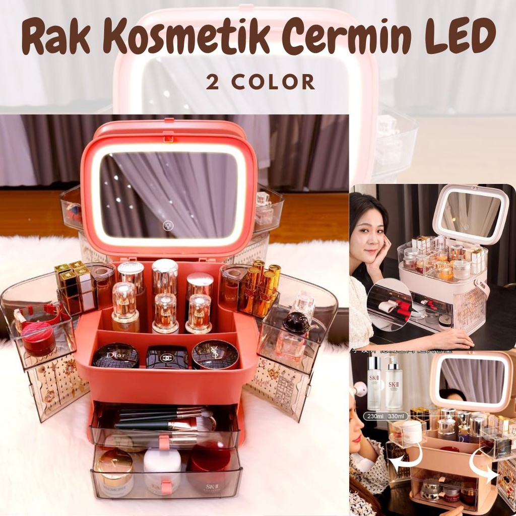 Box Kosmetik Cermin Led-2102 Kotak Make Up Tas Makeup Rak Kosmetik Perhiasan