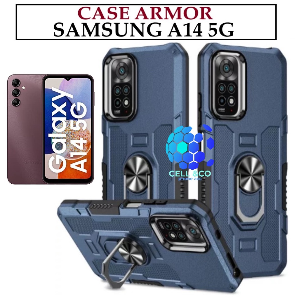 Case Armor New SAMSUNG A14 5G Iring Cincin Magnetic Kesing Hp Protect kamera Premium Hard Case Standing Robot Pelindung Kamera