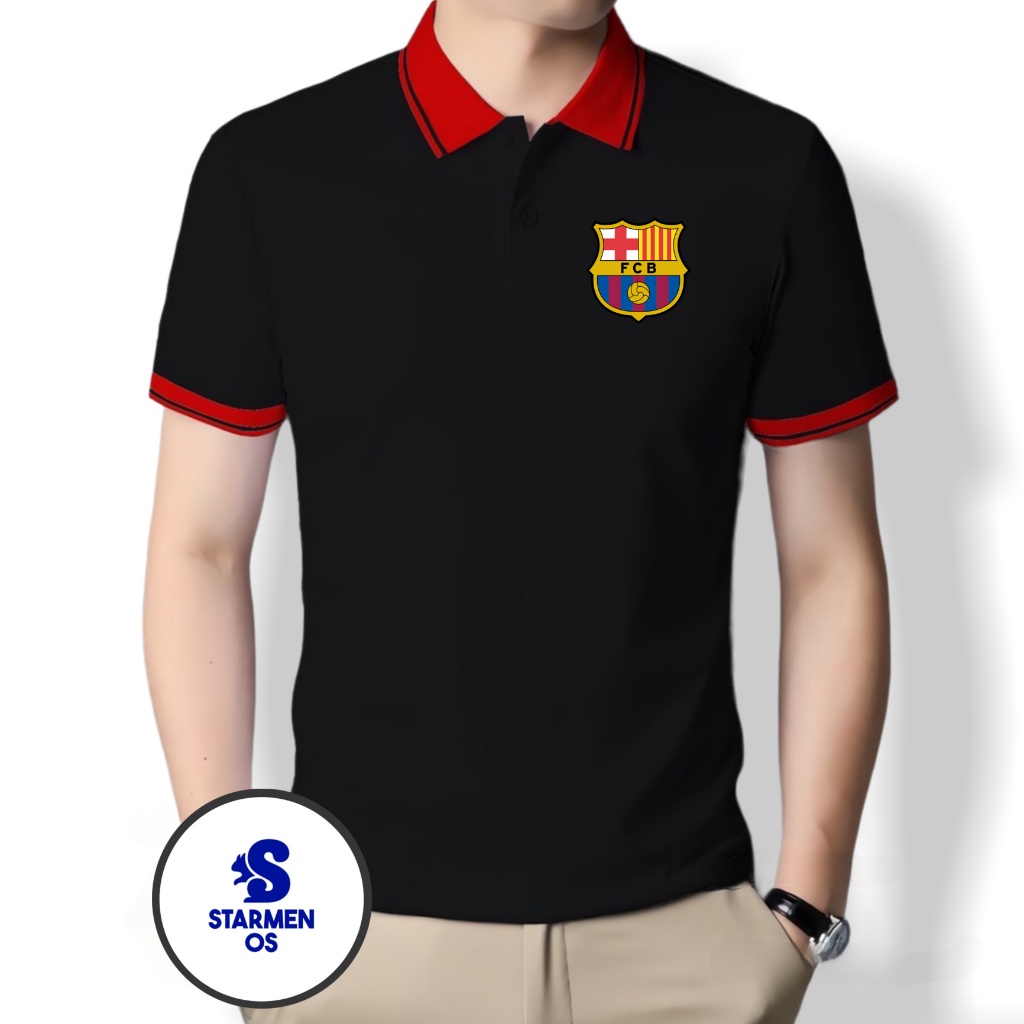 Kaos Wangki Polo Atasan Tshirt Pria Kerah Wangki Big List LOGO BARCELONA