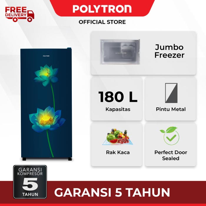 POLYTRON Kulkas 1 Pintu Beauty Steel 180 liter PRB 187LB