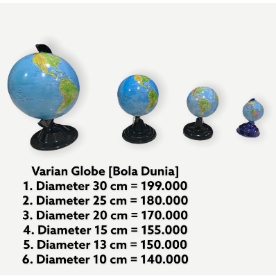 

BOLA DUNIA DIAMETER 25,20,15,13,10 CM