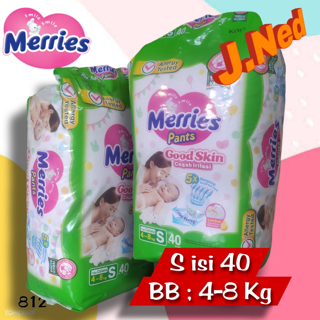 J812 ( NB-S 40 PCS ) POPOK BAYI MERRIES PANTS GOOD SKIN