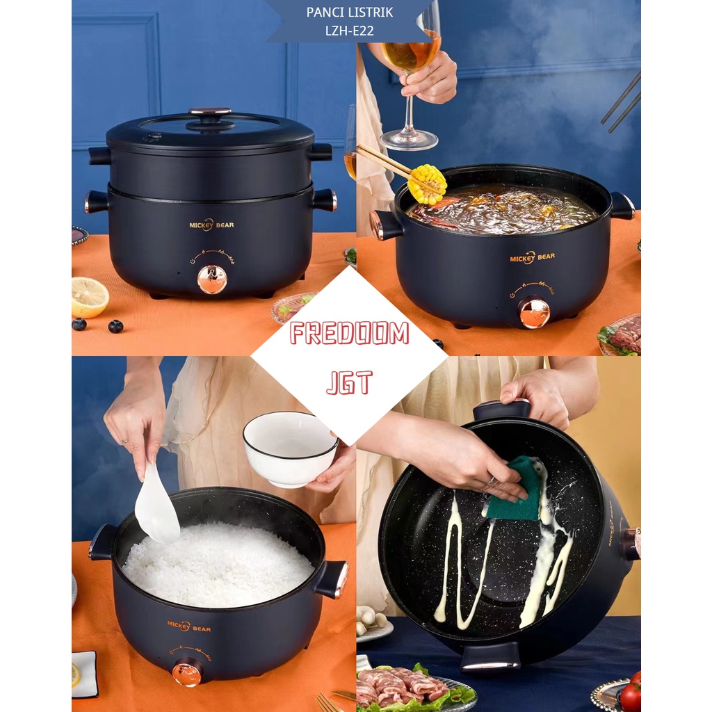 ❤FREEDOM❤ Panci Listrik Multifungsi 3 In 1 Electric Cooker Pot Panci Presto Penanak Nasi Cooker Magiccom Low Carbo Kecil Portable Digital Non Stick Steamer Food Cooker Fry Pan Kukus Deep Fryer Steamer LZH-E22