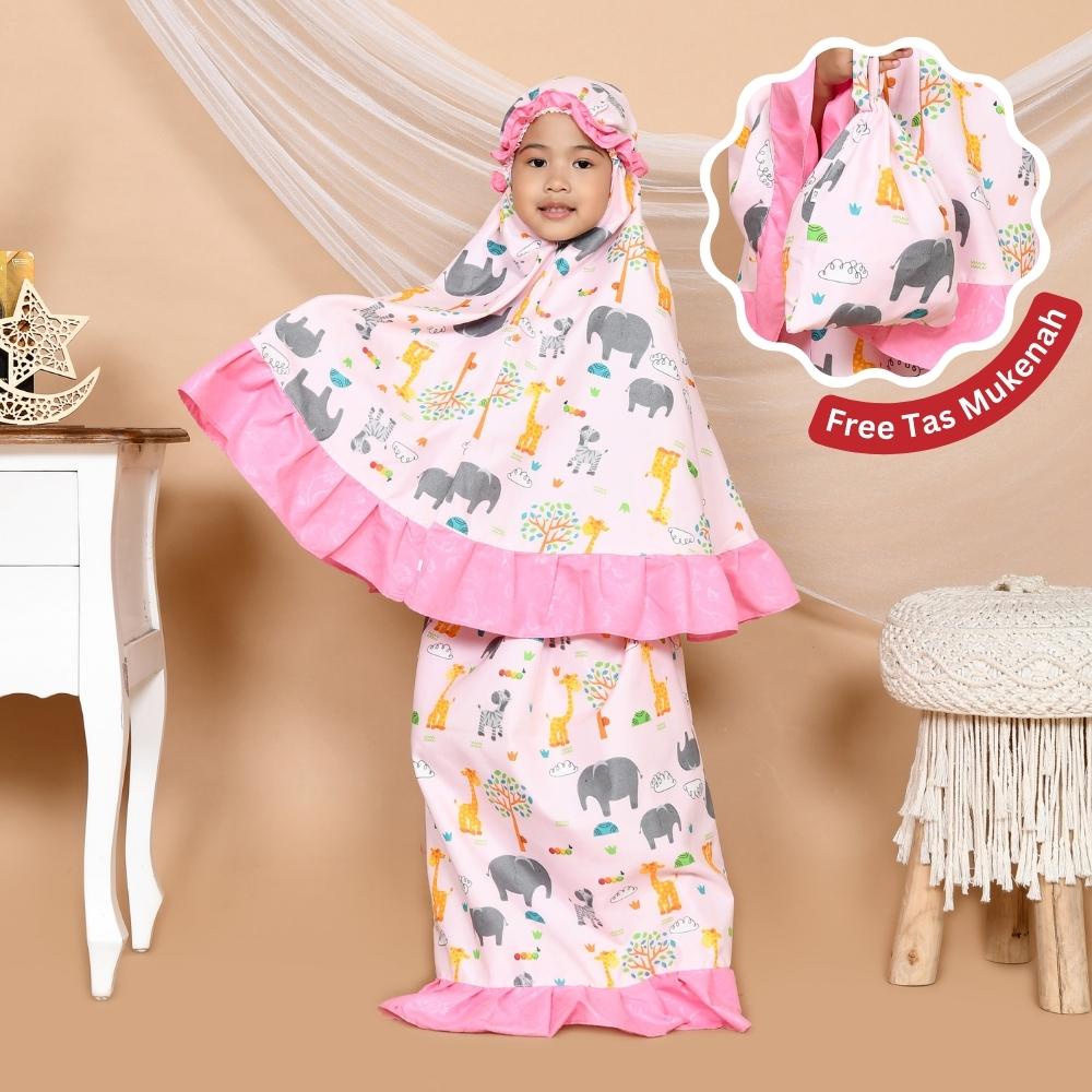 Alesha Mukena Anak Perempuan usia 1 - 6 Tahun ( kids Size M / L / XL ) - Animal Pink