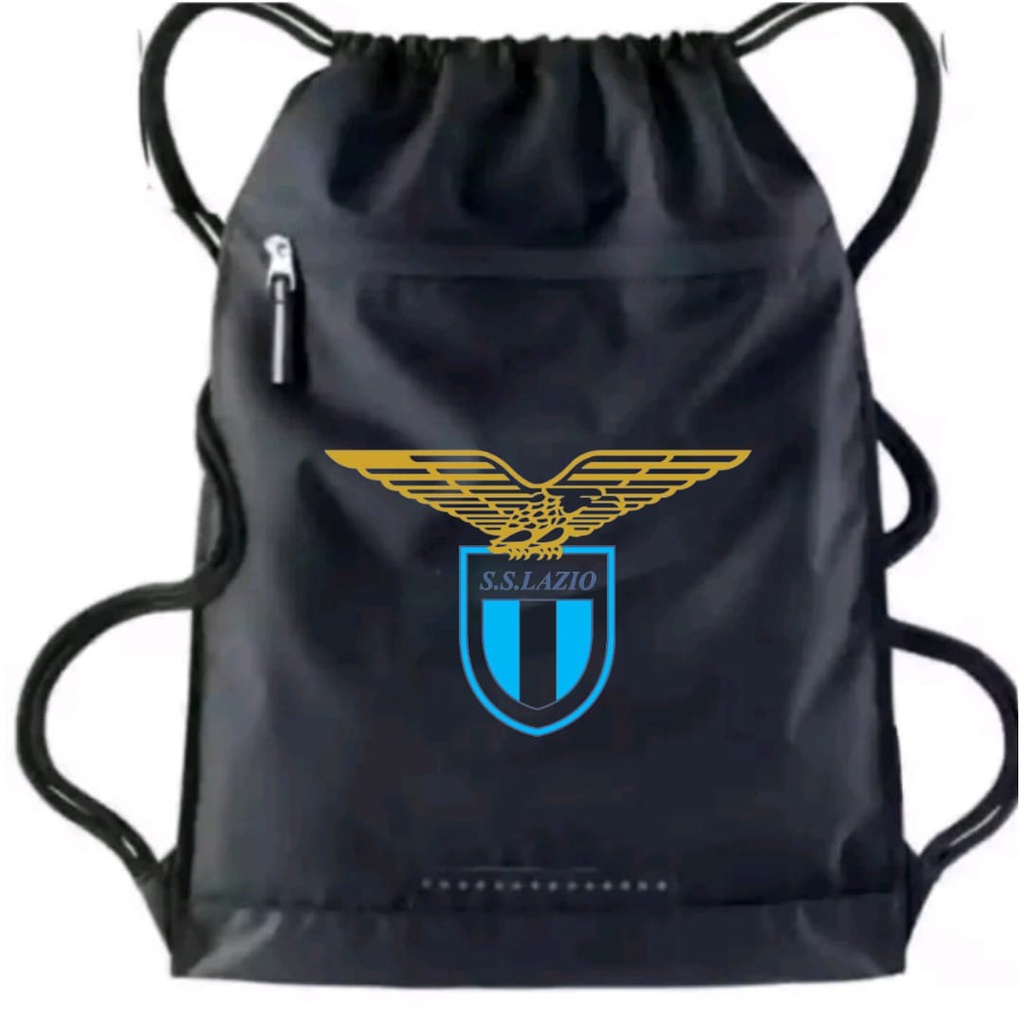 Tas Serut pria stringbag selempang olahraga Logo Lazio | Liga Italia | tas travel serut Waterproof resleting