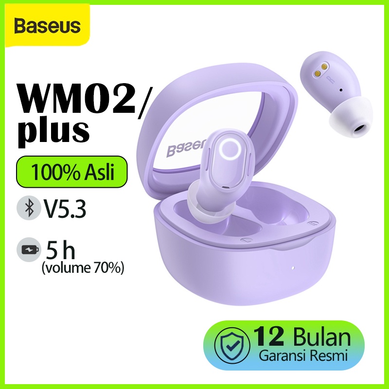 [ORI REAL STOCK]BASEUS WM02 TRUE WIRELESS BLUETOOTH EARPHONE MINI EARBUDS TWS - Putih/Ungu/Biru Muda