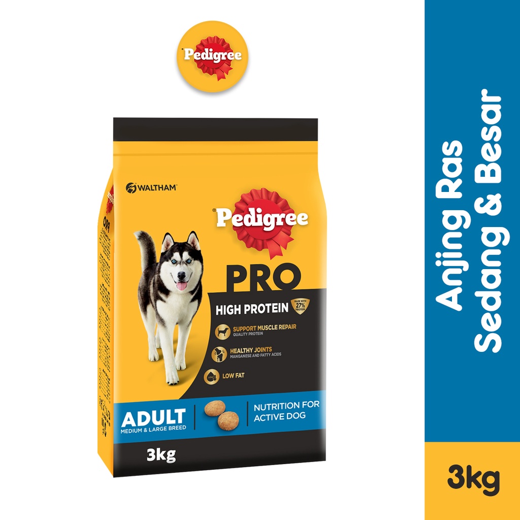 

23bagusmenshop - Pedigree High Protein Dog Food 3kg Makanan Kering Anjing Ras Sedang Besar