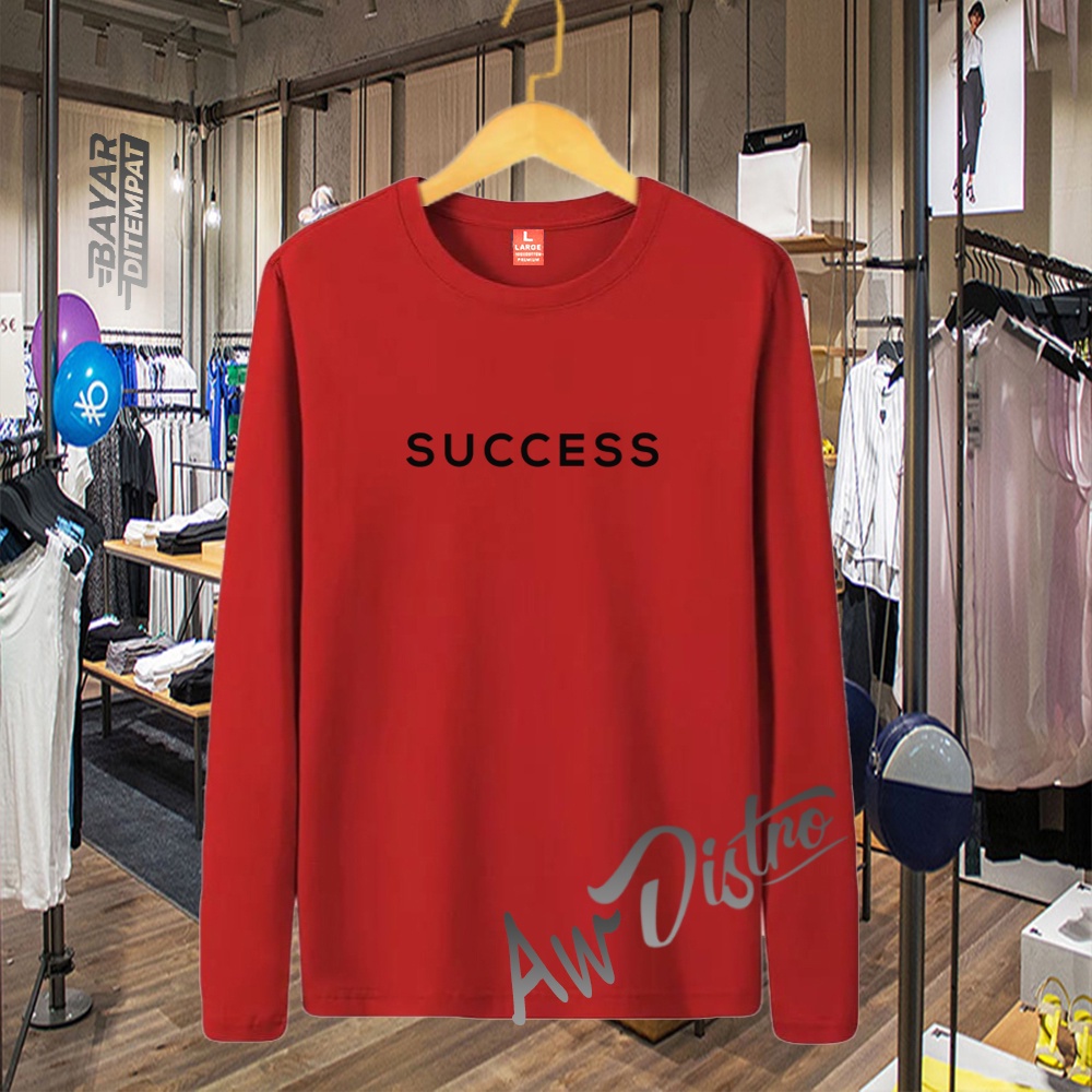 COD Baju Kaos Distro Success Text Hitam Premium Quality Lengan Panjang Kaos Tulisan Kaos Kata-Kata Kaos Sablon Big Size