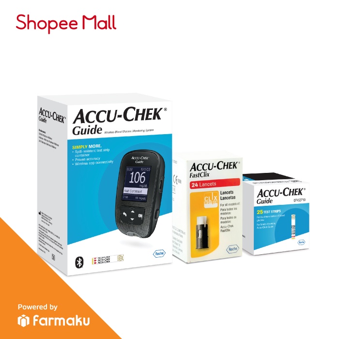 Accu-Chek Guide Paket Cek Tes Gula Darah (Alat, Strip, Pen, Lancet)