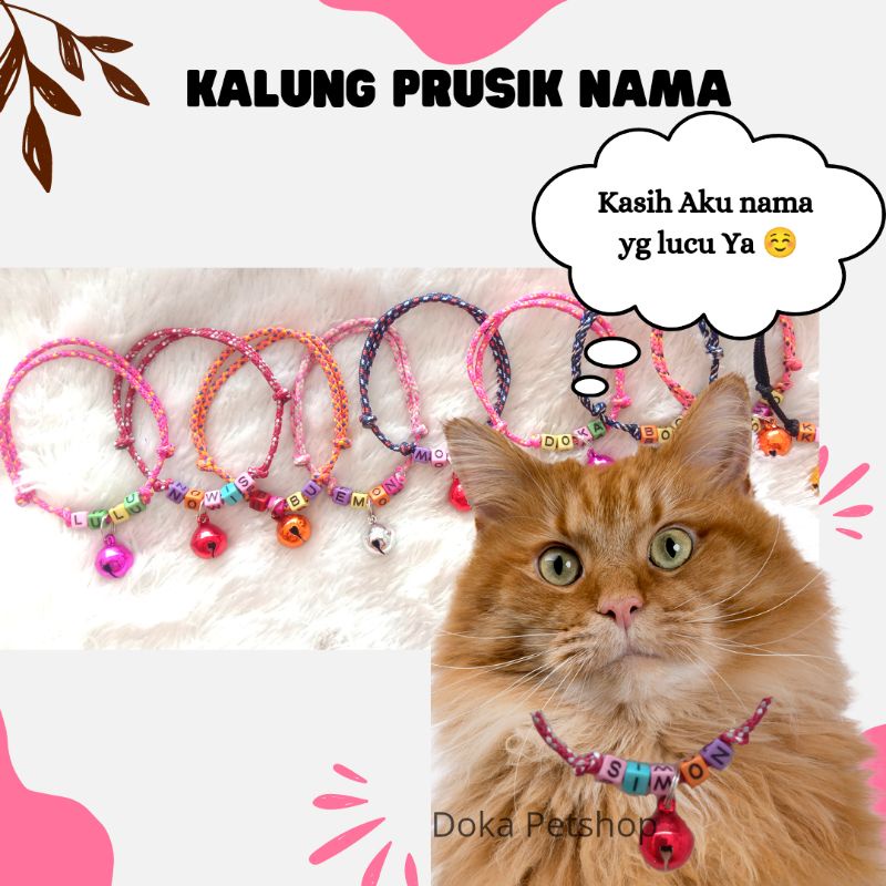 Kalung Kucing Nama Custom Lonceng Tali Prusik Kelinci Anjing Kucing