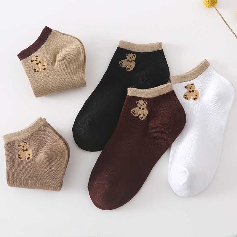 MMM Kaos Kaki Pendek Wanita Korea Motif Beruang Kaos Kaki Pendek Bear Semata Kaki Socks Karakter Ankle Socks Korean Model Simple Cute