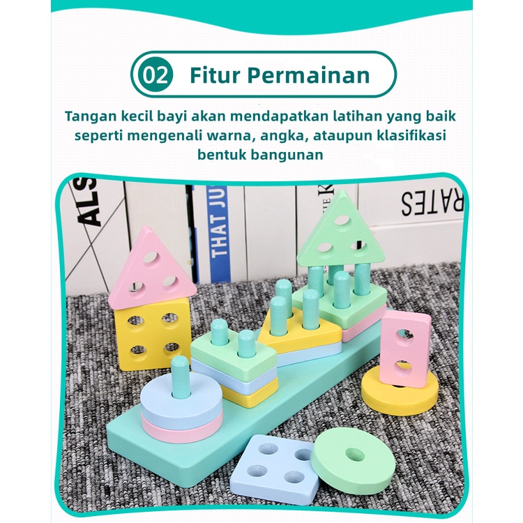 Mainan Edukasi Menara Geometri Mencocokan Bentuk Geometri Puzzle WJ09