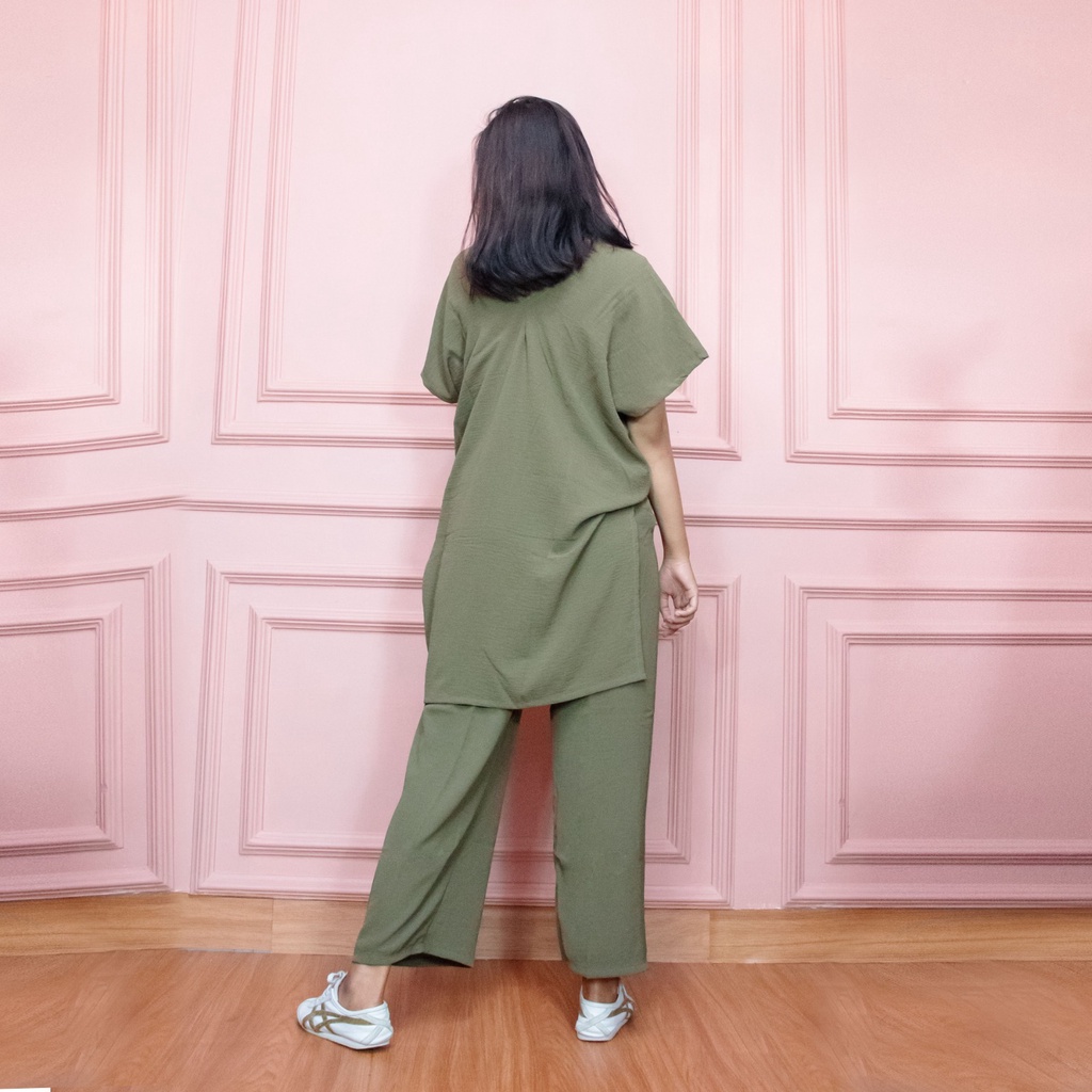 Setelan Baju Wanita One Set Wanita Crinkle Premium (Atasan &amp; Pants)