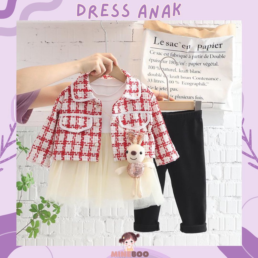 mineboo - DRESS CESY BUNNY VEST EBV Free Dolls Baju Blouse Free Gift Dress Anak Perempuan Import Dress anak/Bayi Perempuan Gaun