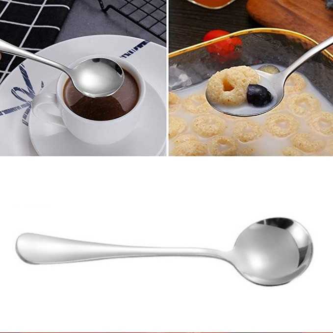 Sendok Makan Soup Spoon Round Stainless Steel Long Handle Sendok Desain Makan Sup Material Stainless Steel