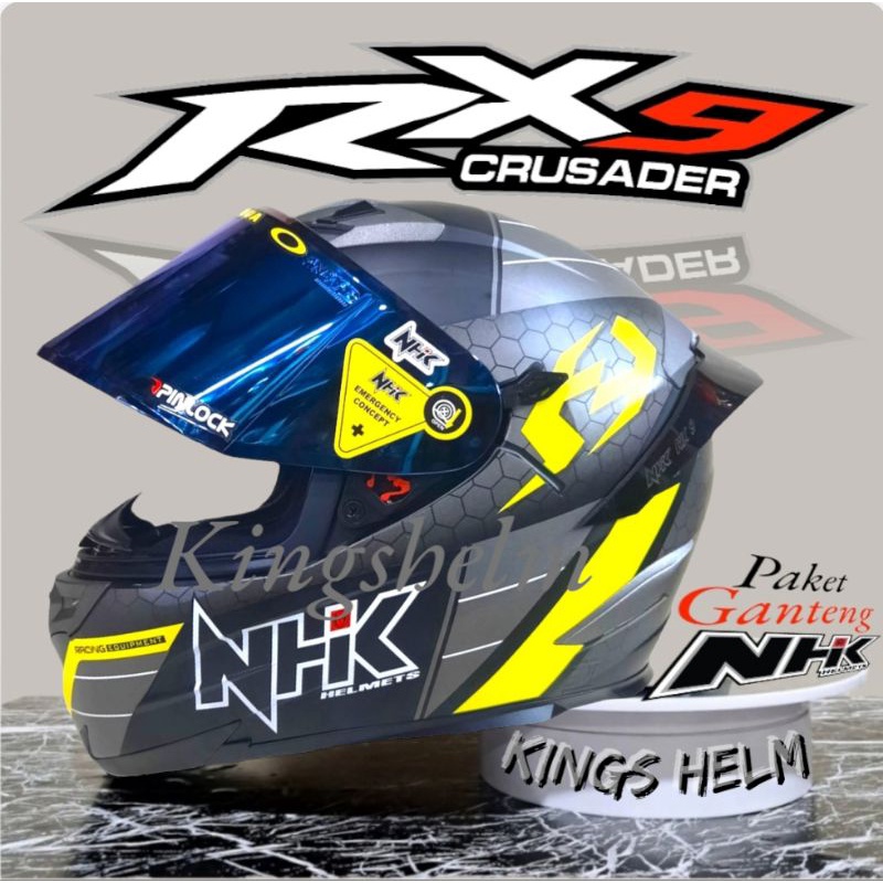 Helm nhk rx9 navy black yellow dop paket ganteng