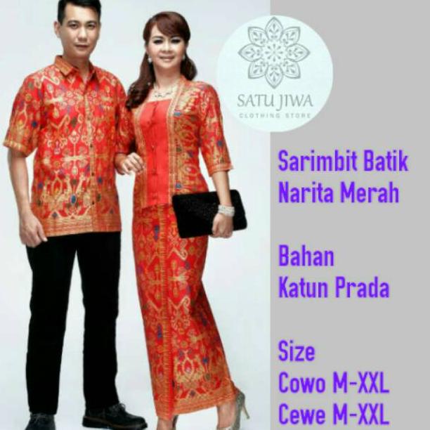[ART. 1576 SARIMBIT KEBAYA BATIK KELUARGA NARITA MERAH SIZE KEMEJA JUMBO XXL XXXL