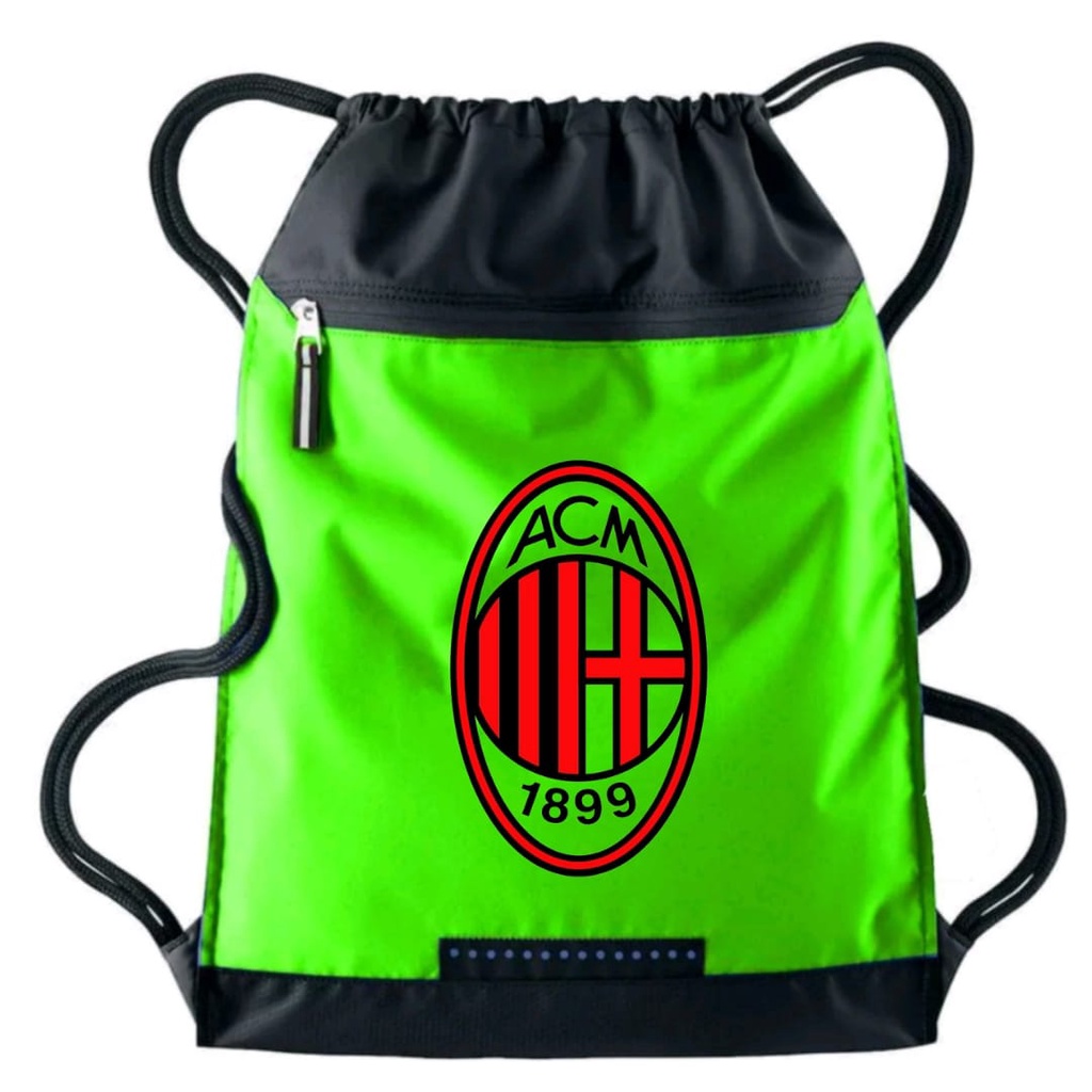 Tas Serut pria stringbag selempang olahraga Logo AC Milan | Liga Italia | tas travel serut Waterproof resleting