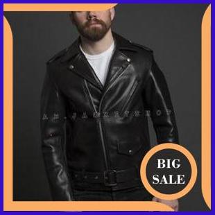 Jaket kulit asli pria ramones jaket kulit double kerah sabuk variasi jaket kulit motor pria 1M4R23 l