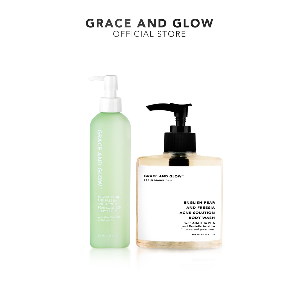BUNDLE 2IN1 Grace and Glow English Pear and Freesia Anti Acne Solution Body Wash + Body Serum