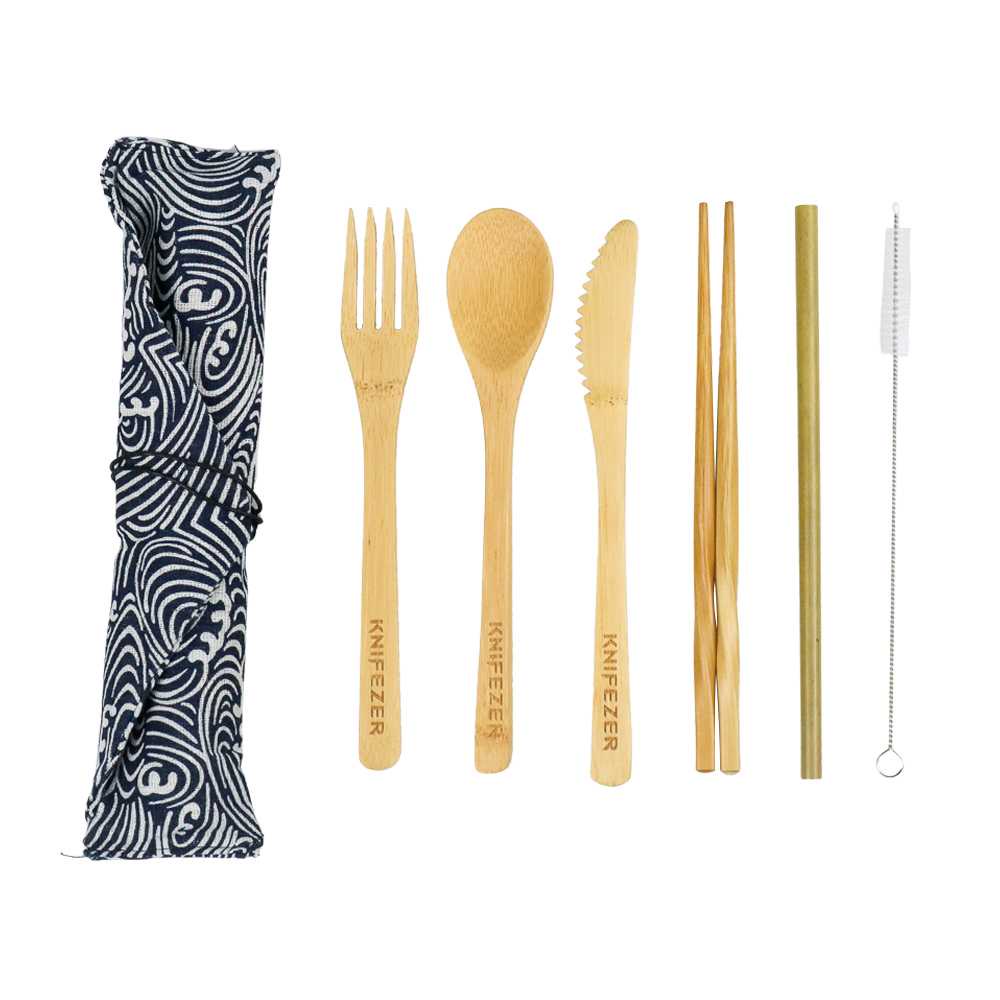 (BISA COD) FTIHSHP  Cutlery Set Perlengkapan Makan Japanese Style Bamboo - EA02510