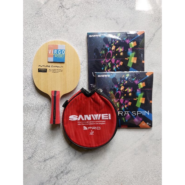 Parkit 7 bet pingpong Sanwei Future Carbon+Bonus Cover karet sanwei Ultraspin 100%ORIGINAL