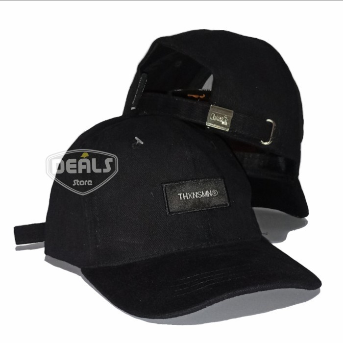 hat / topi distro pria topi baseball distro thxnsmn hitam lbl hitam