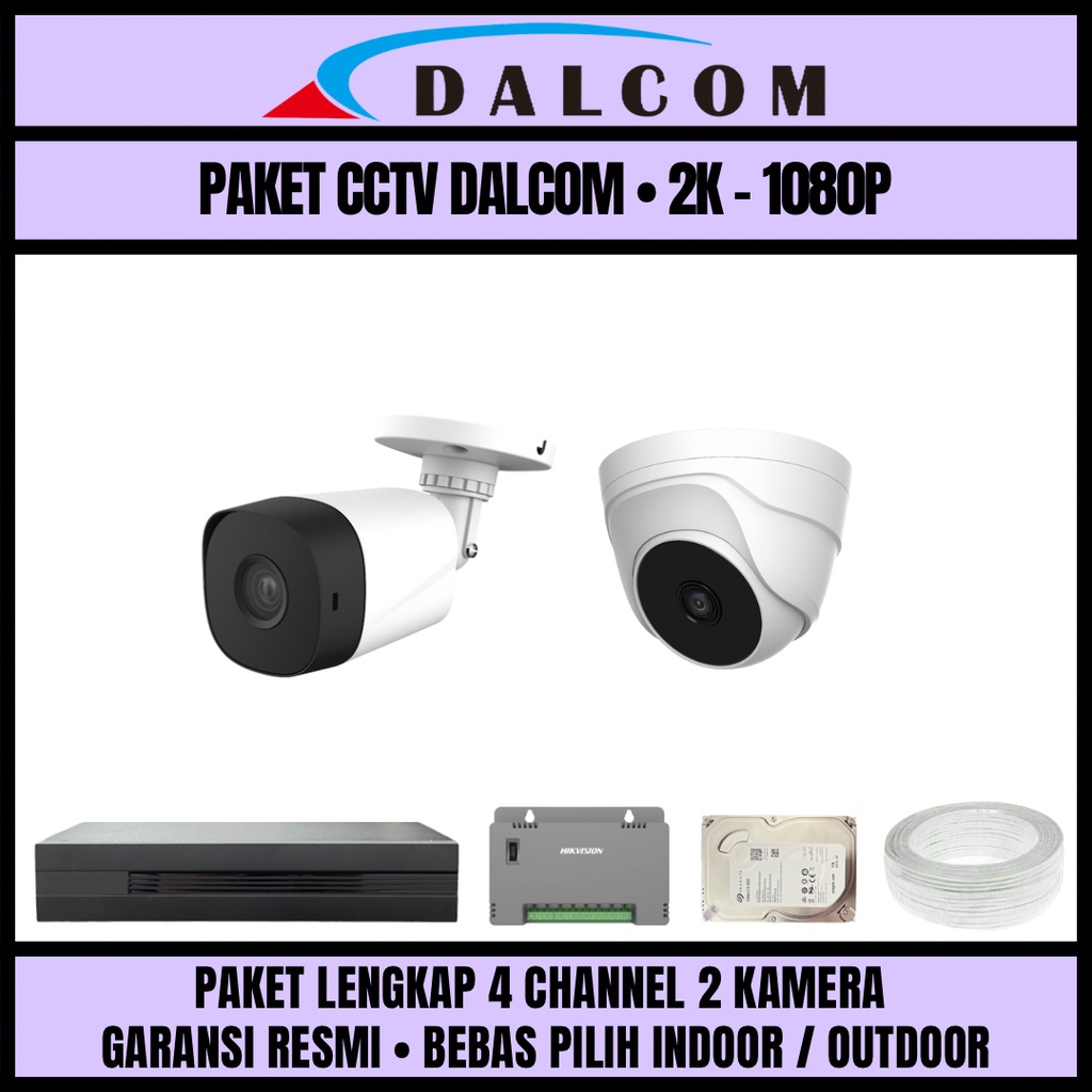 PAKET CCTV DALCOM 4 CHANNEL 2 KAMERA 2K 1080P