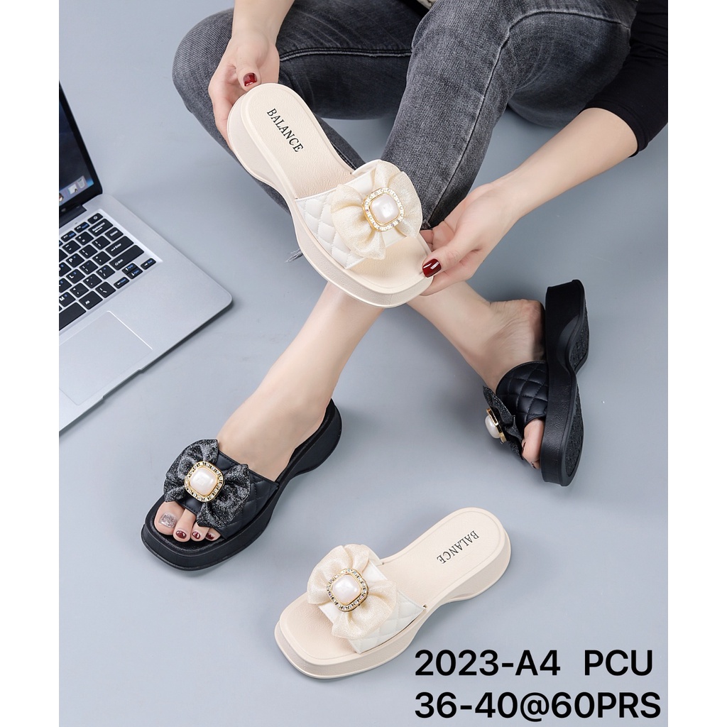 Sandal wedges wanita sandal karet pita ribbon terbaru ori produk import Balance 2023-A4