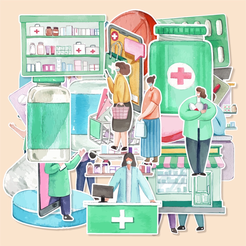 

( 20 pcs )bisa cutting /cetak stiker murah tema HOSPITAL-watercolor/murah