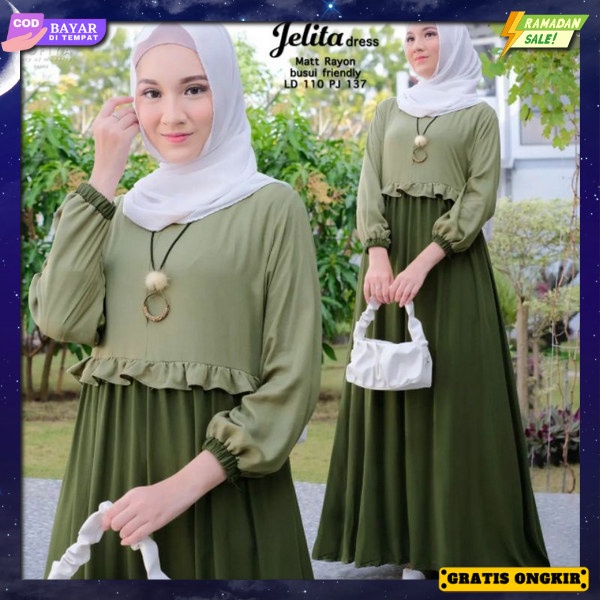 Baju Gamis Drees Stelan Pesta Lengan Panjang Wanita Remaja Dewasa Kekinian Mewah Premium Pakaian Gam
