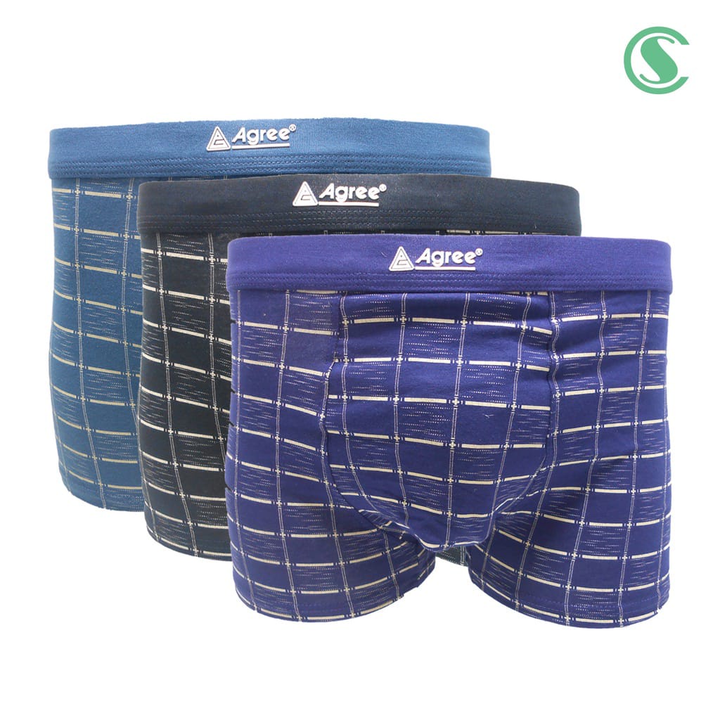 3 Pcs - Celana Boxer Agree 1234 Motif | CD Agree Sport Pria Dewasa Laki Laki Pakaian Dalam Underwear Pendek Open Katun Adem Halus