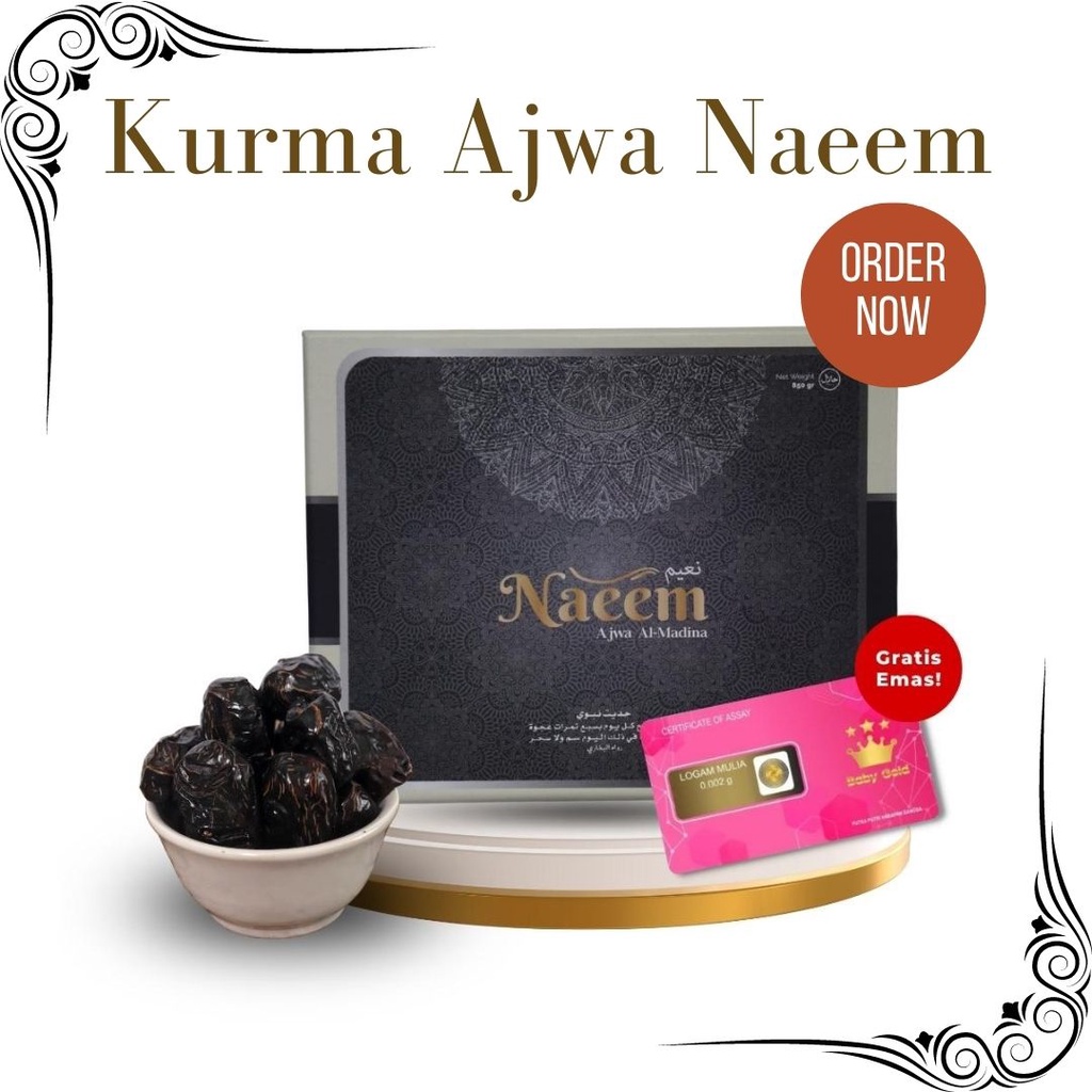 

EKSKLUSIF Kurma Ajwa Al-Madinah Naeem 850 gram Premium FREE EMAS 0,005g | Kualitas Super | Kurma Nabi Ajwa Madinah Asli Original | loyalfresh