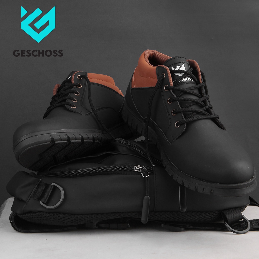 GESCHOSS Sepatu Kasual Pria Kerja Formal Santai Model Terbaru Waran  Hitam 39-43