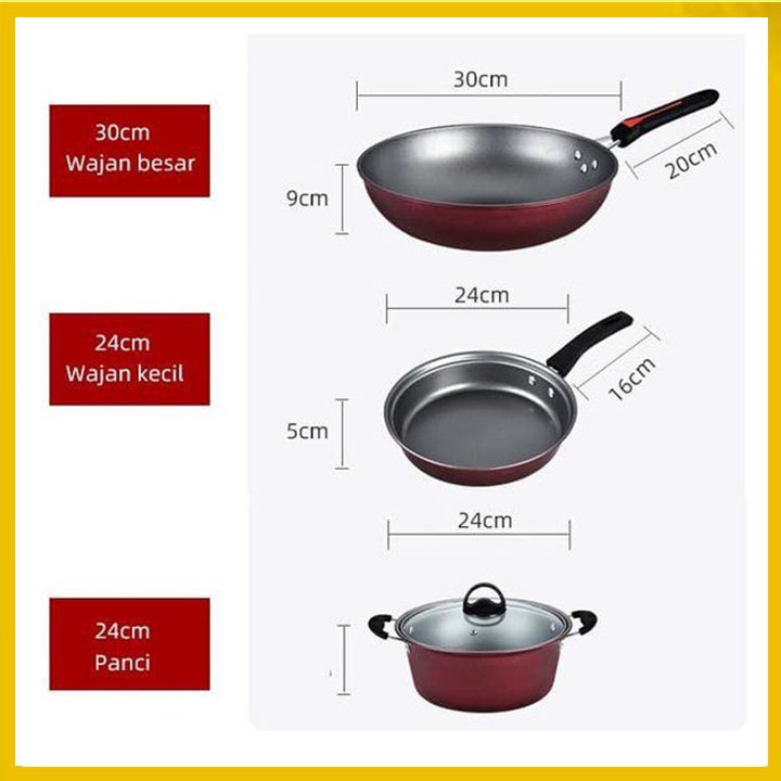 GM Bear Panci Set Wajan Penggorengan isi 3 Pcs 1090- Set Panci