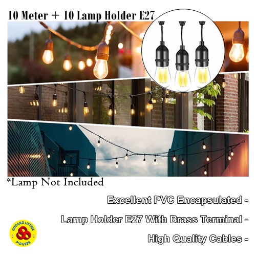 Fitting Lampu Karnaval E27 10 Meter 10 Fiting Kabel Decor Outdoor