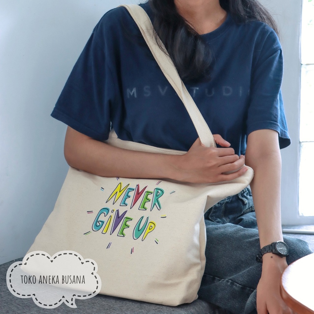 Tote Bag Wanita Kanvas Resleting Totebag Kuliah Aesthetic Bahan Premium