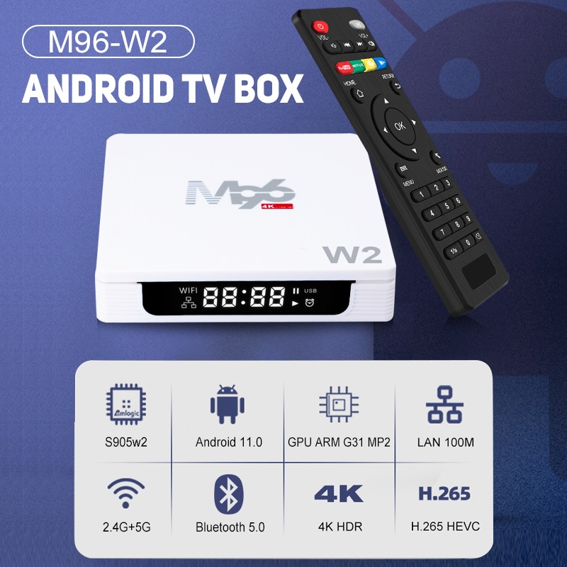 M96 W2 - Android 11 Smart TV Box 4K UHD - RAM 4GB ROM 32GB - Android TV Box Ekonomis Terbaik